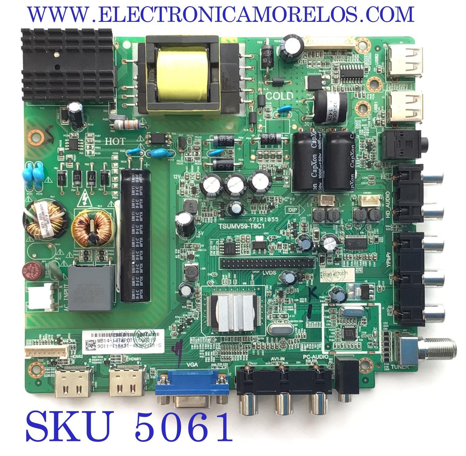 MAIN FUENTE ((COMBO)) PARA TV DAEWOO ((SMART TV)) / NUMERO DE PARTE 9011-118A31 / 4715-MV59T8-A2233K01 / 471R1055 / MB14-147WP071-009819 / TSUMV59-T8C1 / MODELO L32Q530AKS-N